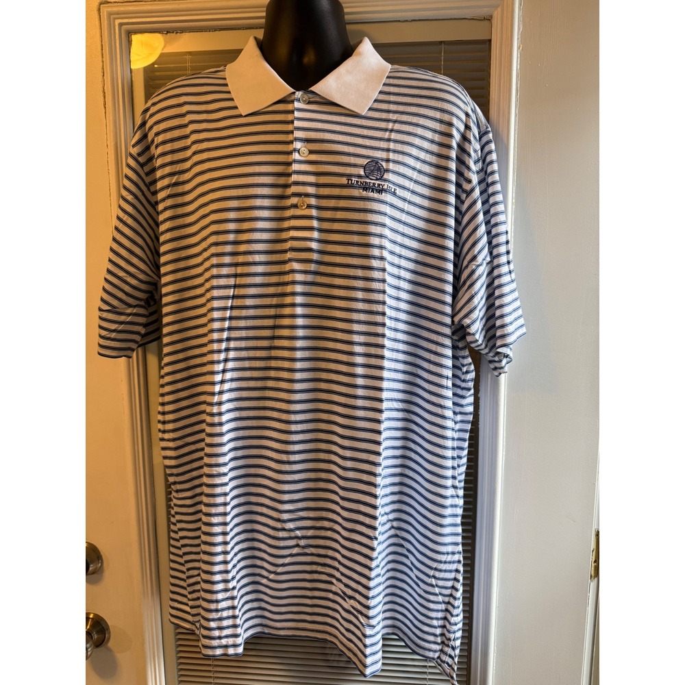 Peter Millar Polo Shirt Mens XXL Blue White Stripe Good Turnberry Isle MF17K04